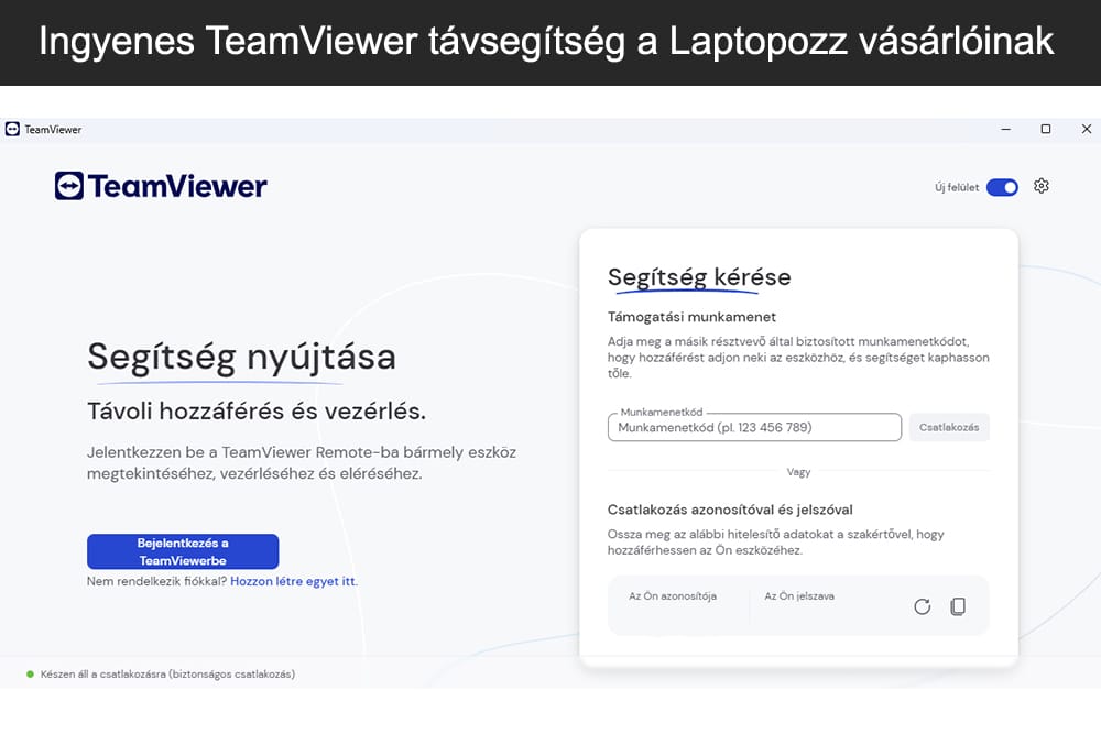 A nálunk vásárolt használt laptopokhoz extraként adunk egy ingyenes TeamViewer távsegítséget.